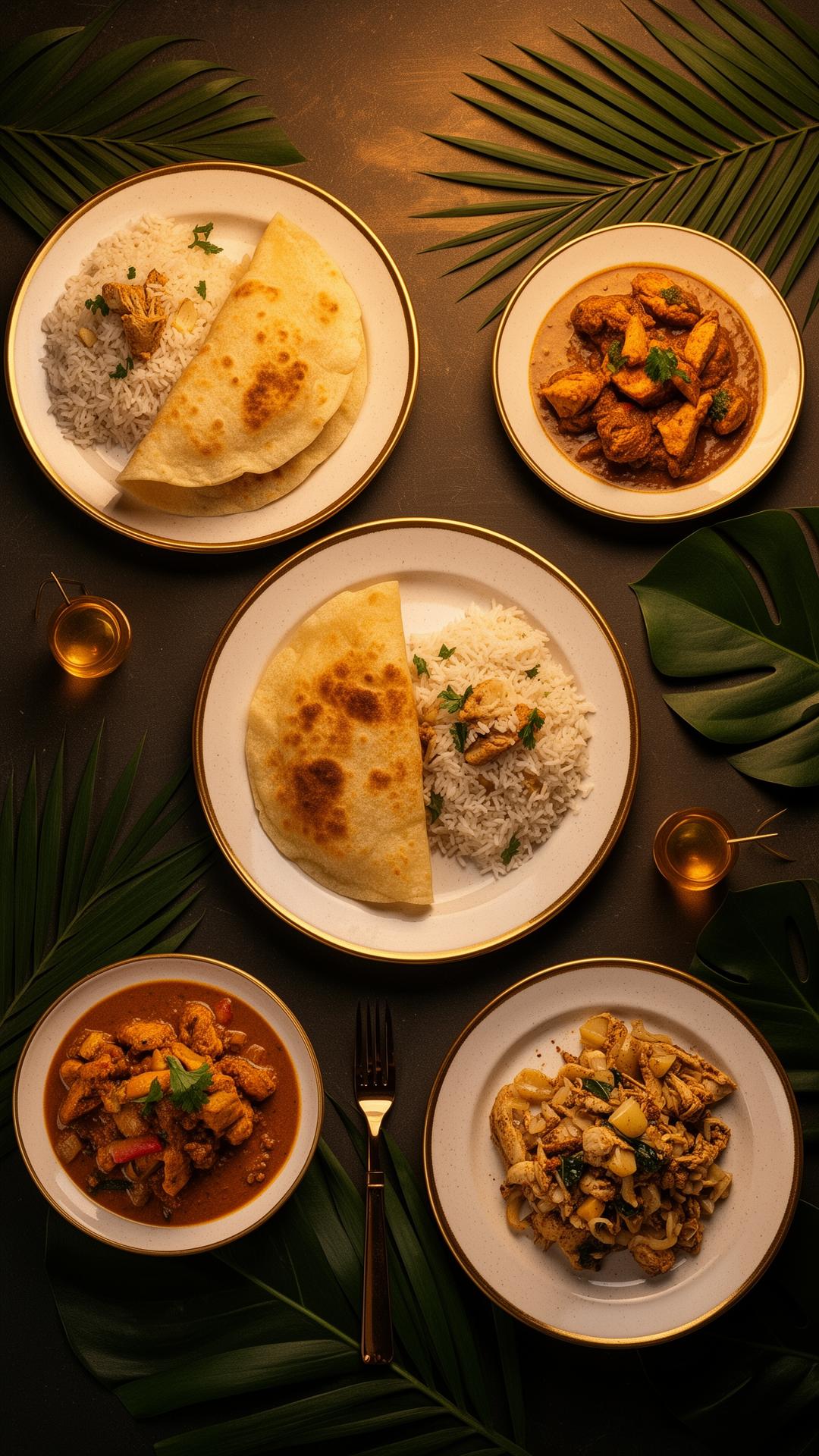 Surinaams buffet met nasi, bami en geroosterde kip